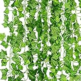 KASZOO Efeu Künstlich Girlande, 12 Stück Grün Efeu mit Nylon Kabelbinder Pflanzen Efeuranke für...