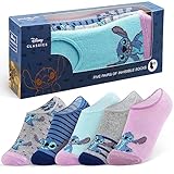 Disney Sneaker Socken, Kollektion, baumwollreich Kurze Socken, Stitch Socken, Blau, 5 Paar Socken,...