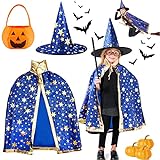 MQIAN Halloween Kostüm Kinder, Zauberer Kostüm Kinder Hexen Zauberer Umhang, Halloween Kostüm...