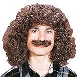 shoperama Herren-Perücke Wolfgang mit Schnäuzer für Schlagersänger Kostüm Karneval Locken Braun