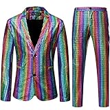 LucMatton Herren 2-teiliges Disco-Set, glänzende Jacke und Hose, metallische Pailletten,...
