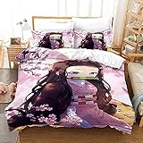 PTNQAZ New Anime Demon Slayer Bettbezug-Set Nezuko Kamado Bettwäsche-Set für Mädchen, Geschenk,...