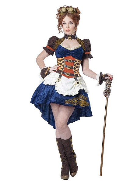 Steampunk Kostüm Kleid Damen Frauen Erwachsene Blau